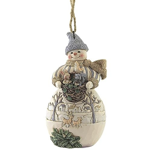 Enesco Jim Shore Heartwood Creek - Muñeco de nieve con cesta y animales para colgar, 4.5 pulgadas, multicolor para Navidad