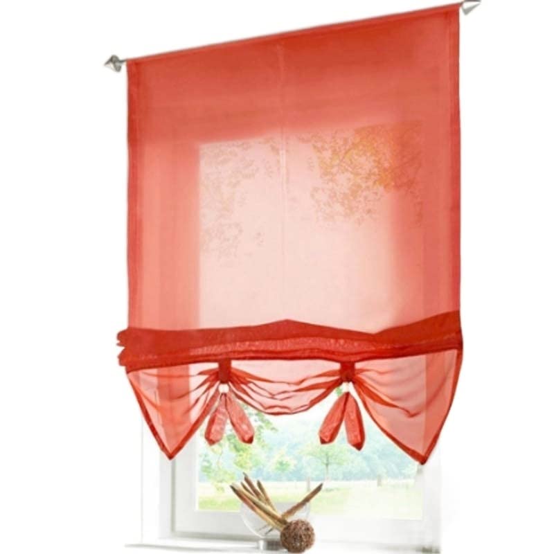 TIYGHI Tie Up Curtain Liftable Window Curtains Sheer Voile Roman Curtain Tulle Blinds for the Kitchen Balcony 1PCS (Color : Red, Size : W80cm x H155cm)