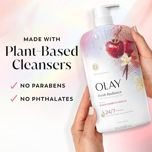 Olay Body Wash for Women, Black Cherry & Vanilla Scent, 29 fl oz | Fresh Radiance | 24/7 Skin-Loving Freshness for Visibly Radiant Skin | Plant-Based Cleansers, Vitamin B3, & Antioxidant Blend - image 5