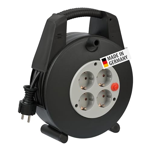 Brennenstuhl Vario Line Kabelbox 4-fach/Mini-Kabeltrommel (15m Kabel, Made in Germany) schwarz/grau