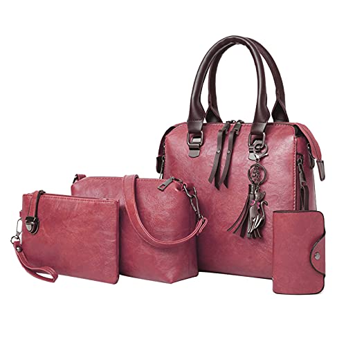 Sac a main femme et bandoulière cabas en cuir PU rose : l'ensemble fourre-tout 4 pièces