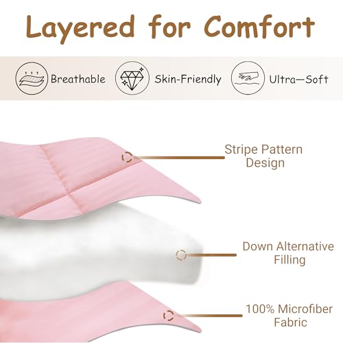 Image of ZPECC Toddler Down Alternative Comforter, 39x47 Hypoallergenic Baby Blanket Quilt, Soft Breathable Lightweight All Season Kids Duvet Insert for Crib Stroller Cot Daycare, Pink Stripe