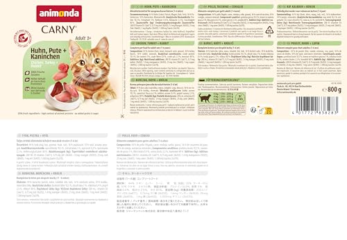 animonda Carny Katzen Nassfutter Huhn + Pute + Kaninchen (6 x 800g), getreidefreies Katzen Nassfutter ohne Zucker, mit frischen fleischigen Zutaten