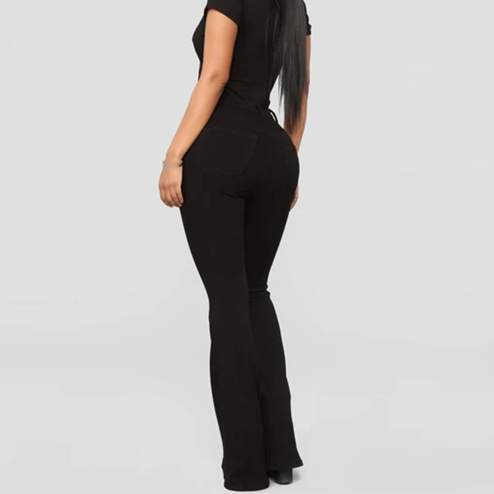 Maiyifu-GJ Women High Waist Wide Leg Bootcut Jeans Washed Flare Bell Bottom Jean Trouser Retro Stretch Slim Fit Denim Pants (Black,XX-Large)