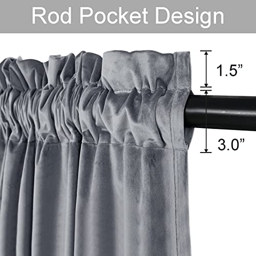 Jiuzhen Grey Velvet Curtains For Bedroom - 63 Inches Thermal Insualted Room Darkening Rod Pocket Blackout Drapes For Ofiice/Closet, Set Of 2 Panels With Tiebacks, 52W X 63L #TOP1