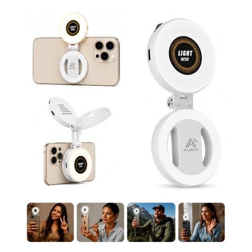 AURIX Magnetic Selfie Light for Phone with Adjustable Brightness & 3 Light Modes | MagSafe Compatible LED Light with Sticky Ring | Portable Ring Light