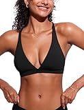 CRZ YOGA Damen V Ausschnitt Bikini Tops Überkreuzter Rücken Schwimmoberteil Badeanzug Oberteile Gepolstert Ohne Bügel Schwimm-BH Schwarz 38