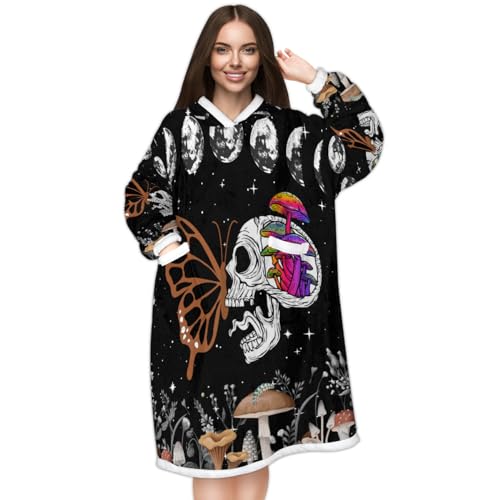Wearable Blanket Hoodie Skull Butterfly Mushrooms, Oversized Hooded Blanket, Gift