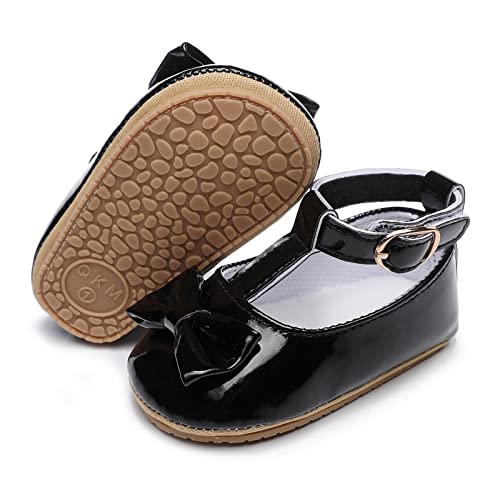 EnJoCho Children Cartoon Shoes for Autumn Infant Girls Single Shoes Bowknot First Walkers Shoes Toddler (Black, 12-18 Months)2