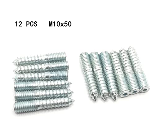 Image of Hanger Bolt M10x50 Silvery Double Headed Bolt Self-Tapping Screw for Furniture 12Pcs