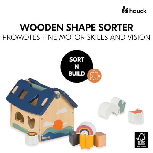 Image of hauck Sort N Build - Baby Shape Sorter House with 8 Blocks 1+ Years, Early Development & Activity Toy Trains Motor Skills & Hand Eye Coordination, Toddler Learning Toy