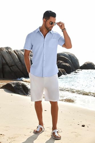 COOFANDY Mens Casual Linen Shirt Short Sleeve Button Down Shirt Summer Beach Shirts with Pocket4