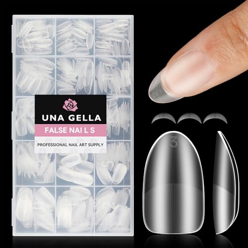 UNA GELLA Short Oval Almond Nails, 504Pcs Pre-shape Fake Nails