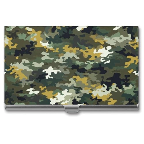 Green Camouflage Black White Business Card Holder, Pocket Slim Portable Metal Business Card Case for Women Men