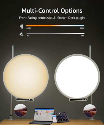 Image of amaran Verge Max LED Video Light,60W Bi-Color 22in Circular Edge-lit Panel Light,APP Control with Desk Clamp Stand Dimmable Desk Light for Home Office, Gaming, Podcast, Live Streaming (White)