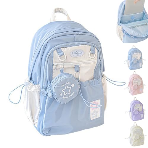 Rosy Posy Backpack, Rosyposy Cream Star Drawstring Backpack with Cute Removable Pouch, Waterproof Large Capacity (Blue)