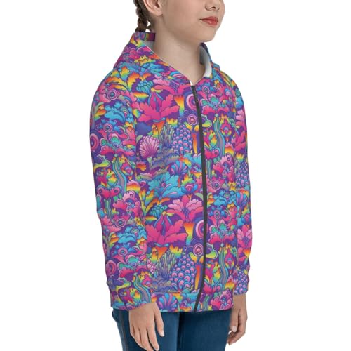 Vintage Psychedelic Flower Kids Pullover Hoodies Boys Zip Up Sweatshirts Girls Athletic Clothes with Pocket4