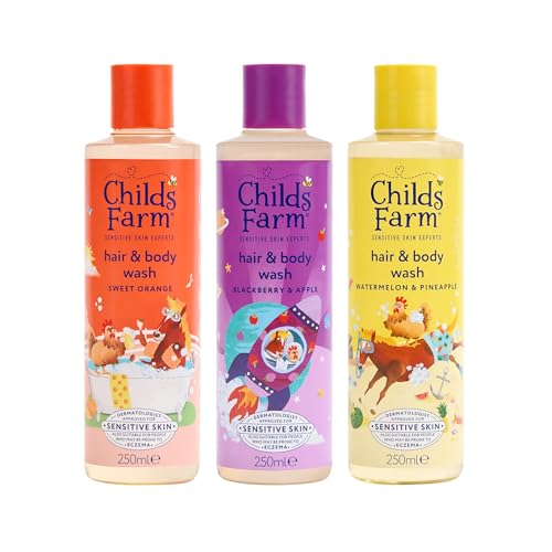 Childs Farm Hair & Body Wash Bundle | Sweet Orange (250ml) Blackberry & Apple (250ml) and Watermelon & Pineapple (250ml) | Suitable for Newborns Kids & Adults with Sensitive Dry & Eczema-Prone Skin