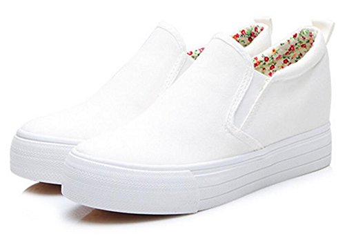 Hidden Wedge Sneakers for Women Slip on, Fashion High Heel Low Top Canvas Shoes Casual Platform Loafers3