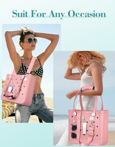 Image of Bag Strap Charms Crossbody for Bogg Bag Accessories - Shoulder Strap Neoprene Luggage Handle Wrap for Suitcase & 2 Key Holders Pink