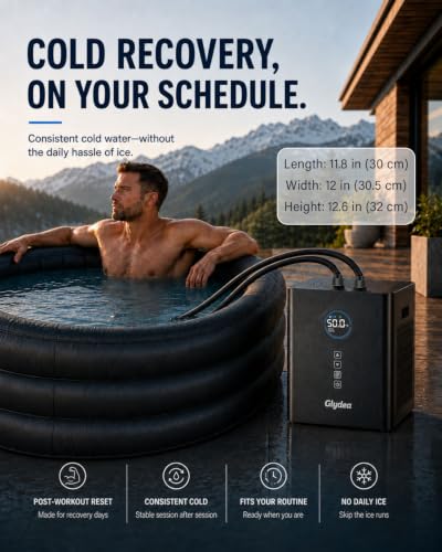 Image of Ice Bath Chiller for Cold Plunge Tubs, 1 /3HP 330W Glydea Cold Plunge Water Chiller with Built-in Ozone Function, 24 /7 Water Flow, Dual Filtration, Upgraded Hose and Pump, Large LED Color Display