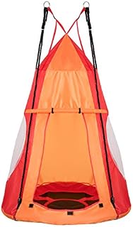 COSTWAY Kids Nest Swing with Detachable Play Tent, Height Adjustable Rope, Children Pod Hanging Chair Swing Play House for Indoor Outdoor