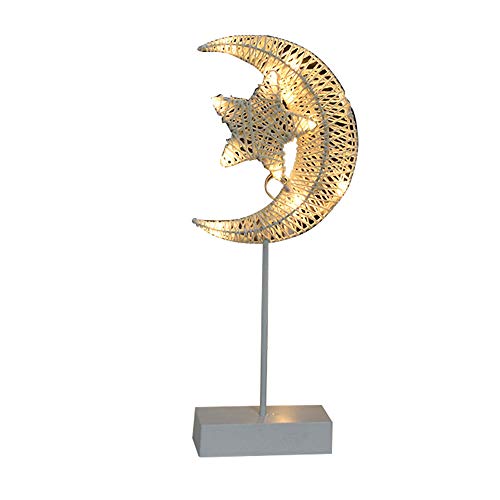 Luz nocturna tejida de ratán 3D, lámpara de mesa LED con forma de corazón de estrella y luna, lámparas de mesita de noche con pilas para festival, boda, fiesta, decoración del hogar (B) Cover