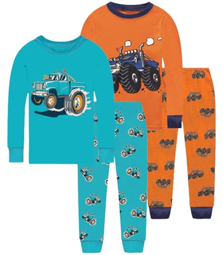 Image of Little bety Cotton 4 Piece Pajamas Boys Long Sleeve Sets Toddler Boys Pjs Kids Sleepwear Sets