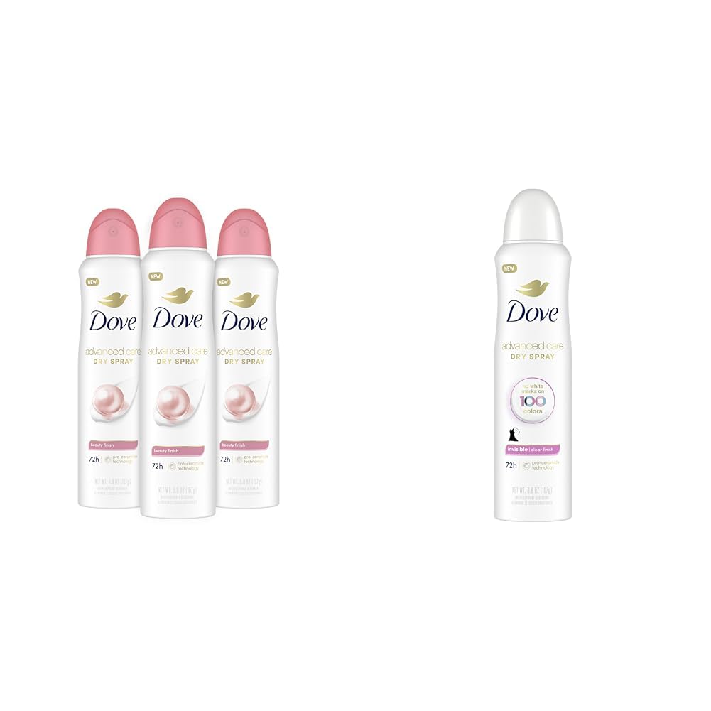 Dove Advanced Care Antiperspirant Deodorant Spray 3 Count Bundle with Beauty Finish, Clear Finish and Pro-Ceramide Technology