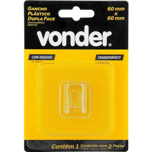 Vonder, Gancho Plástico Adesivo Dupla Face, Transparente.