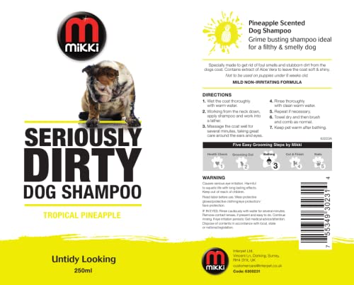 Mikki Seriously Dirty Dog Shampoo, Low Foaming Formula, Easy Rinse, with Aloe Vera, 250 ml, Tropical Pineapple Fragrance - Image 3