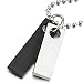 COOLSTEELANDBEYOND Minimalist Mens Stainless Steel Two-Pieces Dog Tag Pendant Necklace Silver Black, 23.6 in Ball Chain