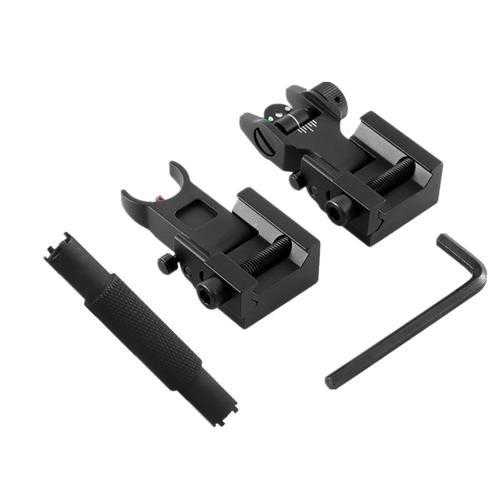 Flip-up collapsible front and rear fibre-optic iron sights with adjustment tool for 21mm Picatinny rails For Rifle Scope Tactical