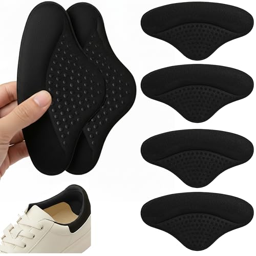 DANNEN Heel Grips 4 Pcs Heel Cushion Pads for Loose Shoes-Anti-Slip Heel Protectors Foot Support Soft Heel Pads & Shoe Inserts for Ladies Shoes Prevent Rubbing Blisters & Heel Slipping (Black)