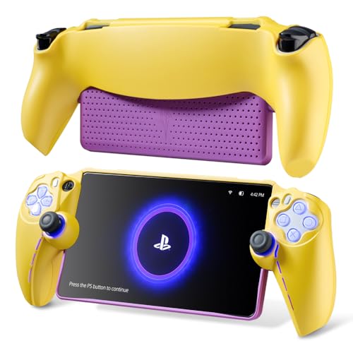 Image of UYIYE Case for PlayStation Portal, Soft Protective PS Portal Case Accessories with Anti-Slip Comfort Grip, Slim Remote Player Cover Skin & Hard Shell Case-Yellow&Purple