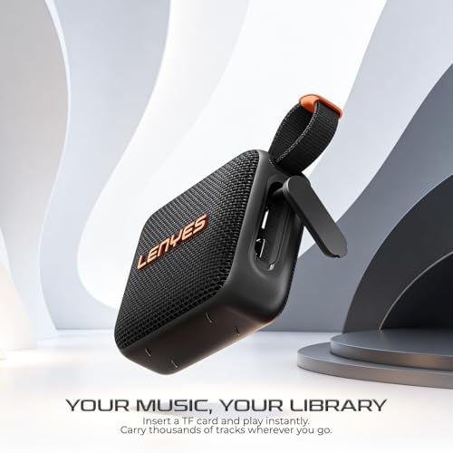 Image of Lenyes S216 Bluetooth Pocket Speaker, 6W, IPX7 Waterproof, Deep Bass, 5Hr Playtime, TWS Stereo, Bluetooth 5.0, TF Card, Carry Strap, Compact and Lightweight, Black