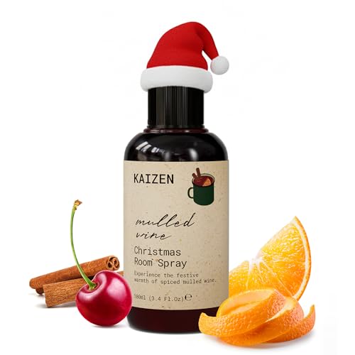 Kaizen Christmas Tree Room Spray - Mulled Wine Scent with Cherry, Cinnamon & Orange Peel – Long-Lasting, Cozy & Spiced Festive Air Freshener for Home, Office, Kitchen & Linen - 100ml Holiday Edition
