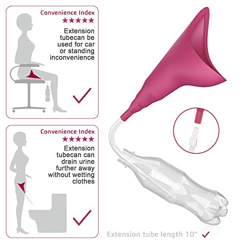 Female Urination Device, Portable Reusable Urinal Funnel with Extension Tube, Small Folding Storage, Suitable for Travel, Festivals, Camping, Traffic Jams, Etc, with Waterproof Cup