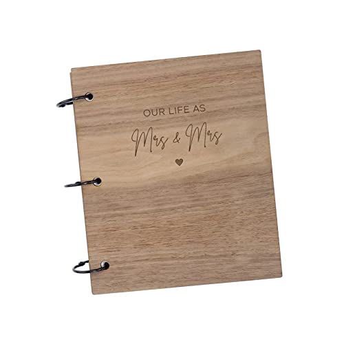 Our Life as Mrs & Mrs Photo Album, Lesbian Couples Memory Book, Engraved Wedding Present, Wooden Anniversary Keepsake for Her