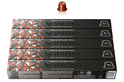 NESPRESSO Original Cape Town Lungo | Arabica & Robusta Café oscuro tostado | Compatible con máquinas de café originales | Juego de 50 cápsulas de café