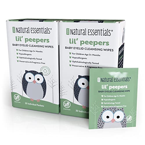 Image of Natural Essentials Lil' Peepers Baby Eye Wipes and Eyelid Cleanser, Rinse-Free Pediatrician Recommended Hypoallergenic Soft Eyelid Wipes for Babies, Kids and Adults, 30 Count (Pack of 2)