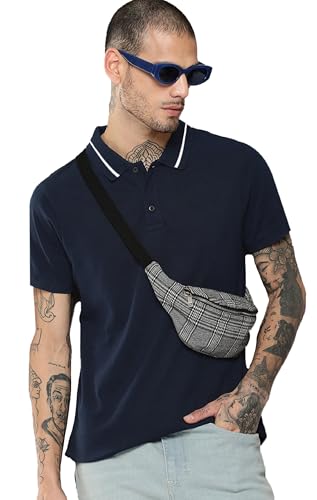 Image of LEOTUDE Men's Honeycomb Nylon Regular Fit Plain Polo T-Shirt