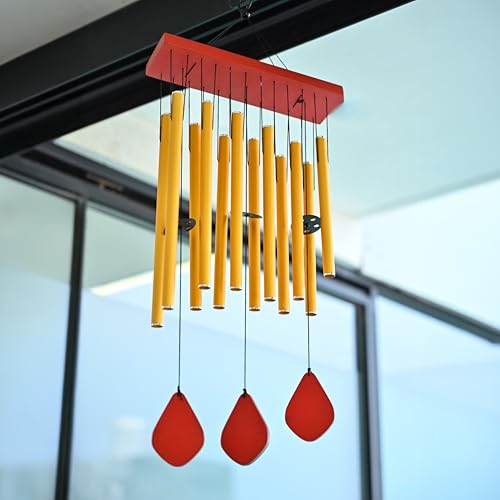 Image of ZAICUS Wind Chimes for Home - Yellow Metal Pipes with Wooden Danglers | Home Decor Items for Balcony, Garden & Living Room