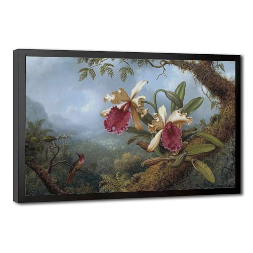 Toile Orchidées et colibri pour décoration murale de bureau et salon moderne