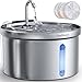Fuente de Agua para Gatos Acero Inoxidable 304, FEELNEEDY 3,5L Bebedero Gatos Automática diseño de Grifo, Fuente para Mascotas Silenciosa, Multi-Filtración, con 3 Filtros y 1 Cargador USB 5V 1A