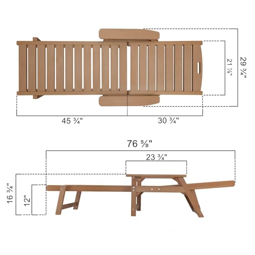 Image of Psilvam Chaise Lounges Set of 2, Lounge Chairs with Adjustable Backrest, Supports Up to 350 lbs, All Weather Recliner Poly Lumber Lounges Bed for Poolside, Patio, Porch(Light Brown)