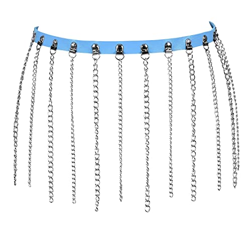 JMMHSS Punk Leder Taillenkette Gürtel Rot Bauchketten Gothic Körper Accessoires Schmuck für Frauen und Mädchen (Himmelblau) Cover