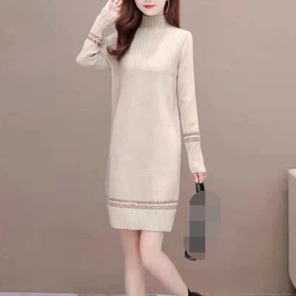 Pulls Tricot Femme,Pull en Tricot À Col Roulé pour Femme Pull Jacquard Beige Pull Élégant Coupe Cintrée Pull Pull Mode Cadeau pour Petite Amie Fête des Mères