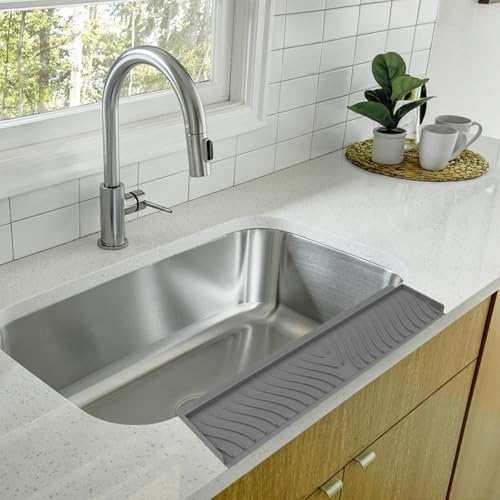 Image of Silicone Sink Splash Guard for Kitchen Basin (20in X 7.4in), Cuttable Silicone Sink Edge Protector & Countertop Cover, Prevents Splashes, for Kitchen Counter (Grey)