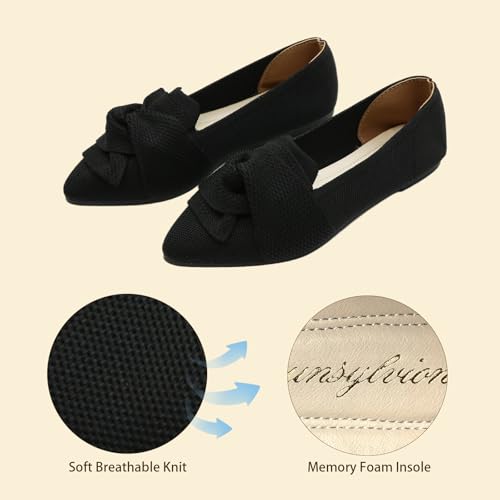 Flats for Women Featuring Pointed Toe, Elegant Bow, and Comfortable Knit, Softable Classical Shoes3